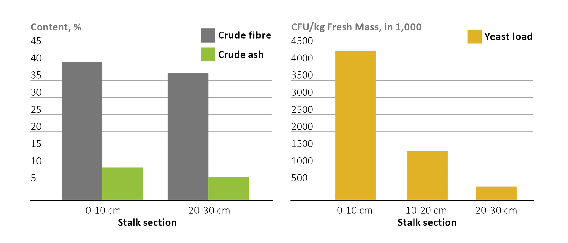 Yeast load and contents of the maize stalk in the lower part of the maize plant